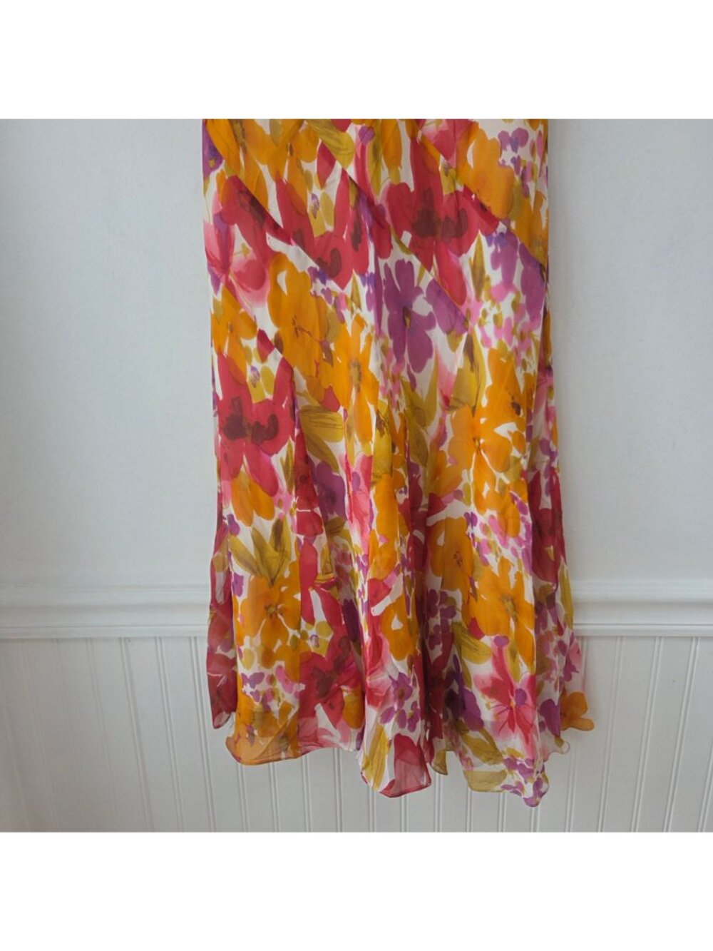 VTG Talbots Pure 100% SIlk Sleeveless Y2K Floral Midi Dress Fit and Flare 12 - Picture 5 of 9